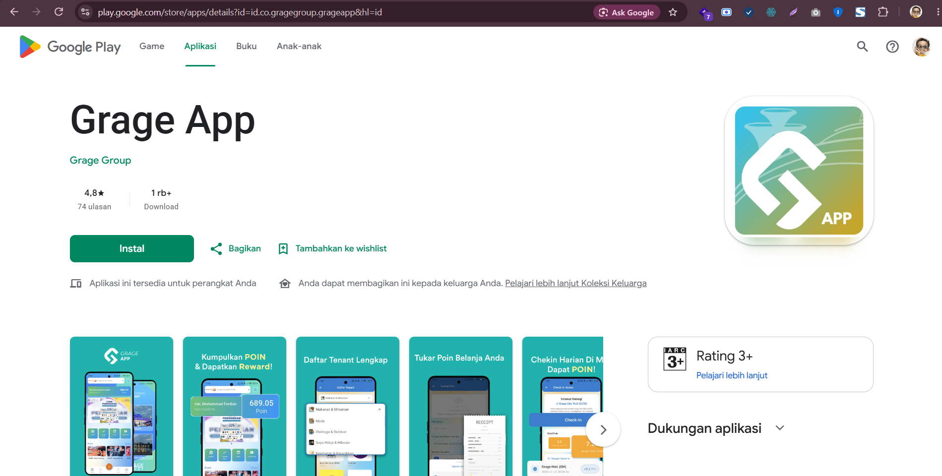 Cuplikan tampilan Grage App